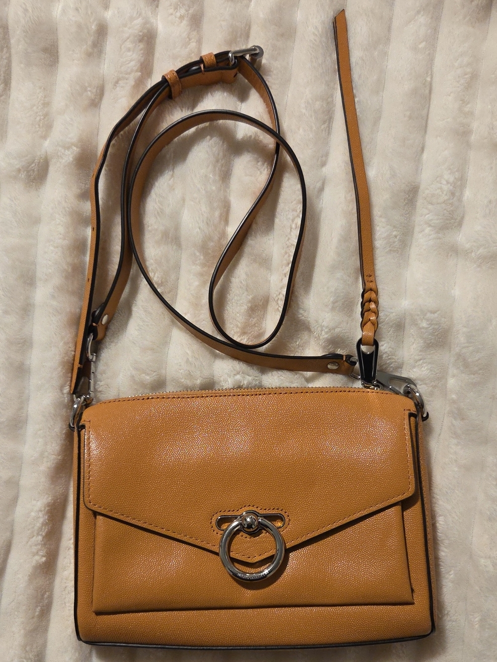 Rebecca Minkoff Mustard Tan Leather Crossbody with Silver Ring